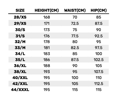 2026 Rip Curl Mens Pants  Size Chart